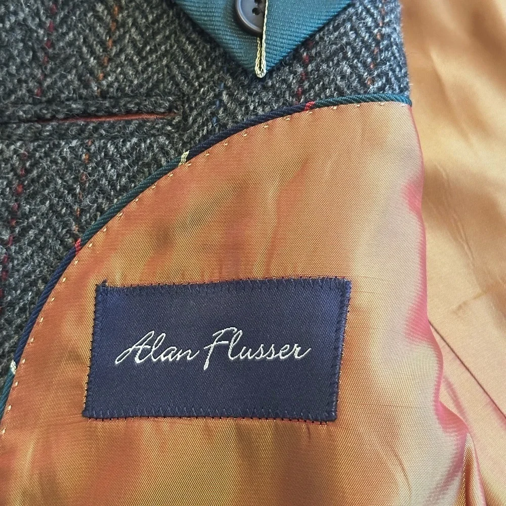 Alan Flusser | Classic 100% Wool Sports Jacket w/Leather Elbow Patches, 40R